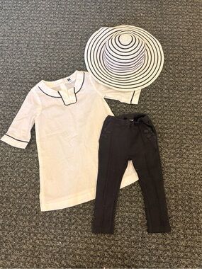 Janie and Jack Black & White Tunic Outfit Set with Sun Hat Girls Size 3